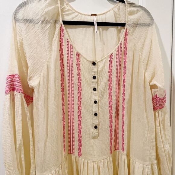 Free People Boho Pink Embroidered High Low Dress SZ XS - Picture 5 of 9